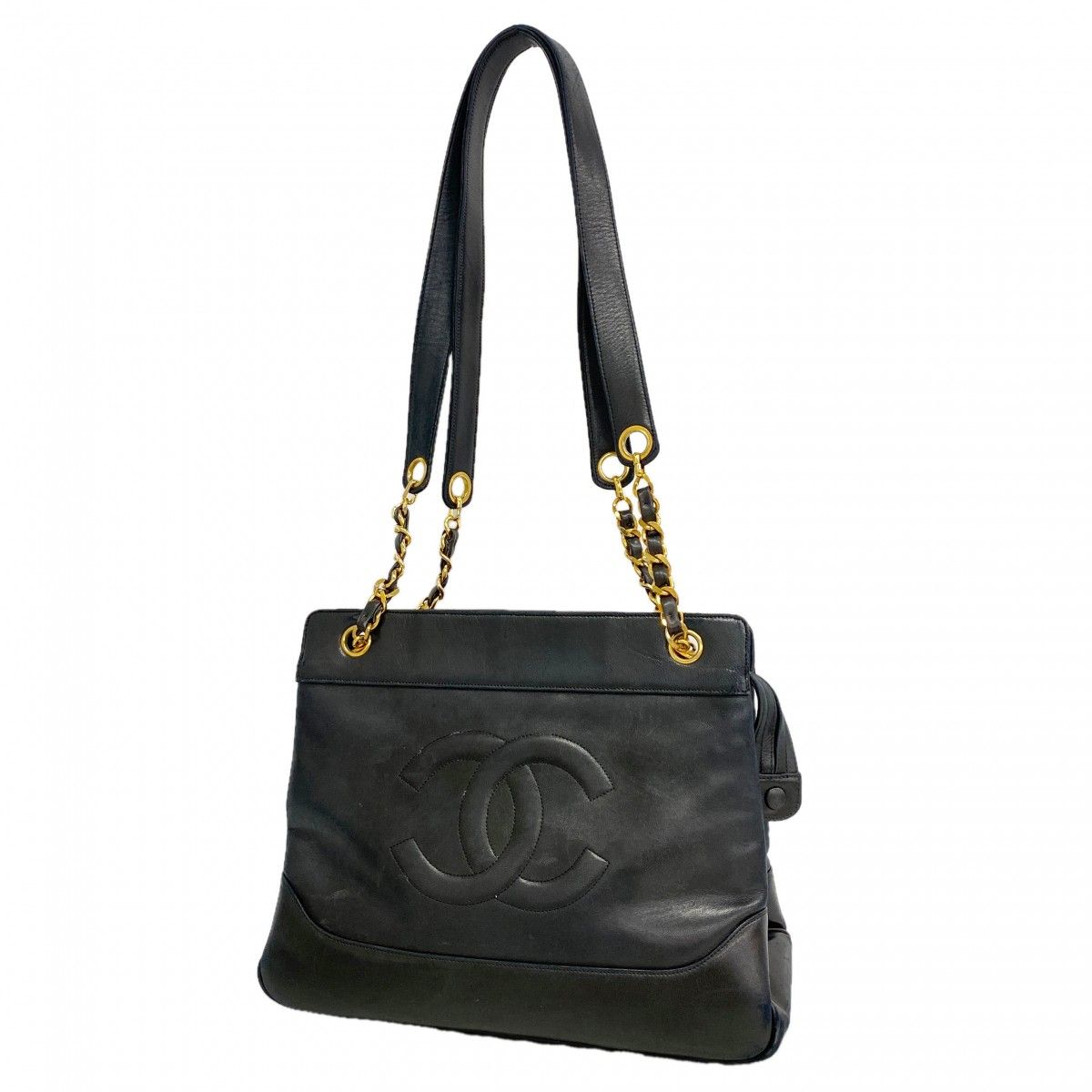 Chanel Chain Tote Lambskin Black Gold