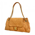 Chanel Shoulder Bag Quilted Leather Orange Gold