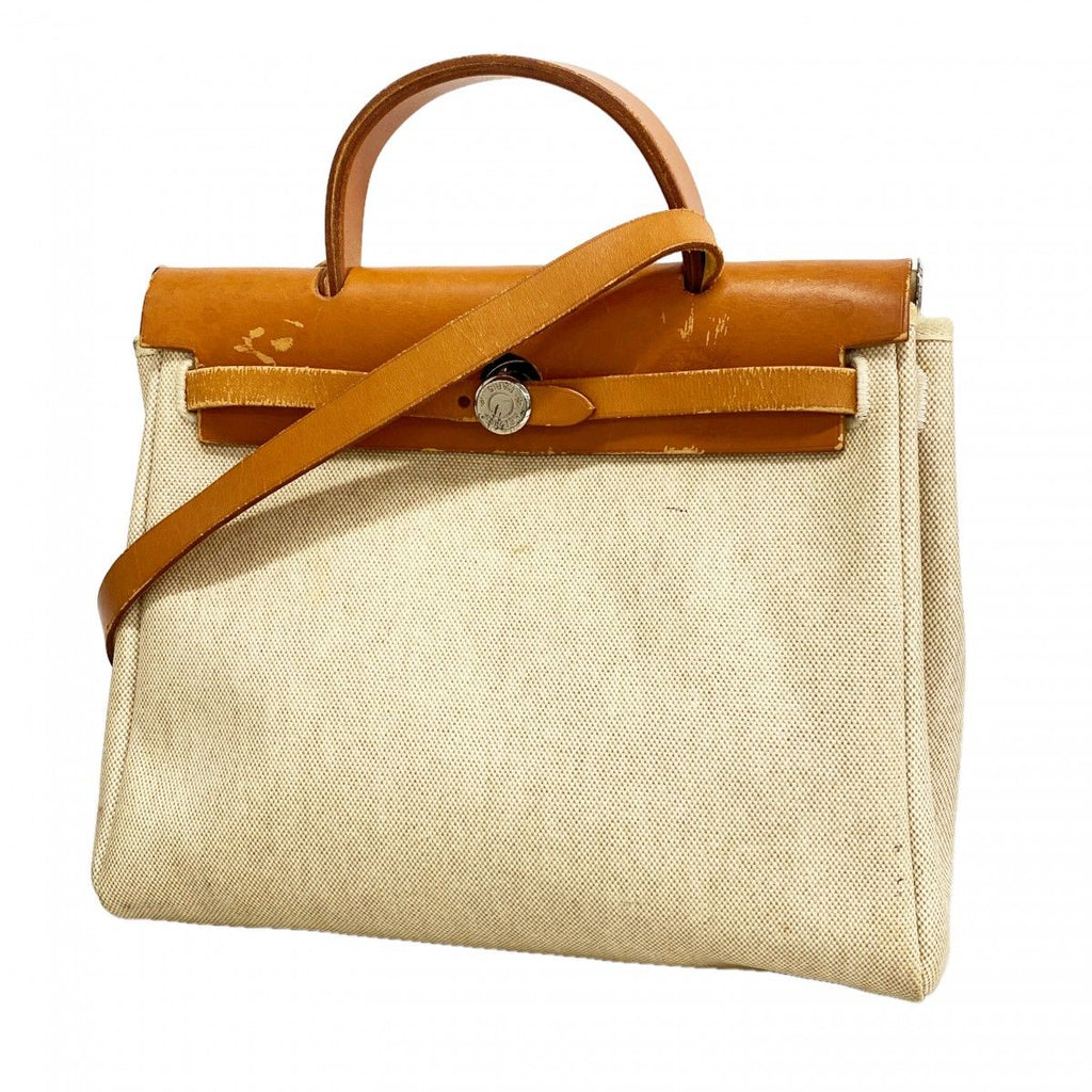 Hermes Handbag Herbag PM Toile Ash Natural Silver 2-Way