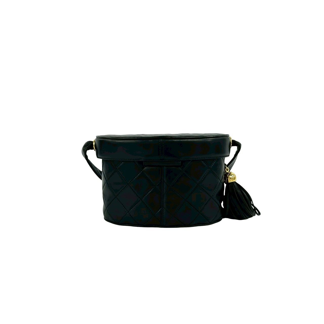 Chanel And Vintage CC Logo Lambskin Tassel Shoulder Bag Vanity Black — view 3