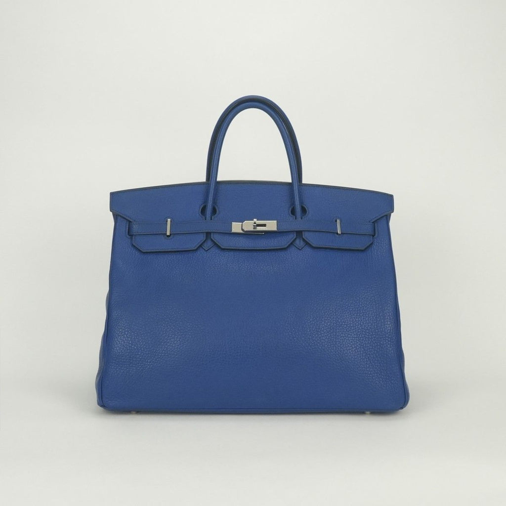 Hermes Birkin 40 Tote Togo Blue France Silver