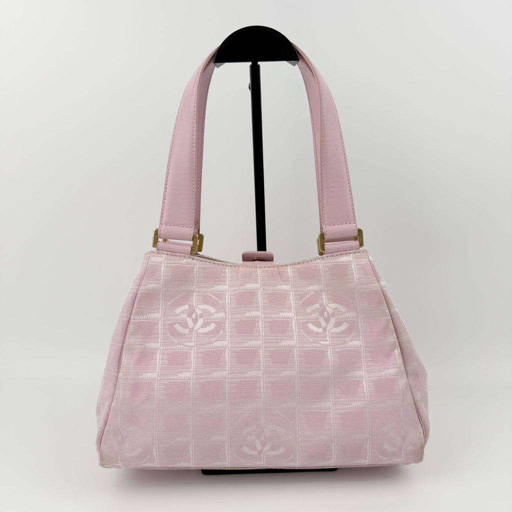 Chanel New Travel Line CC Logo Handbag Nylon Leather Pink Gold Vintage — view 2