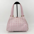 Chanel New Travel Line CC Logo Handbag Nylon Leather Pink Gold Vintage — view 2