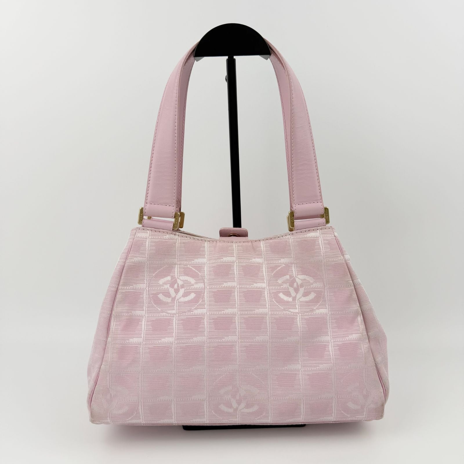 Chanel New Travel Line CC Logo Handbag Nylon Leather Pink Gold Vintage — view 2