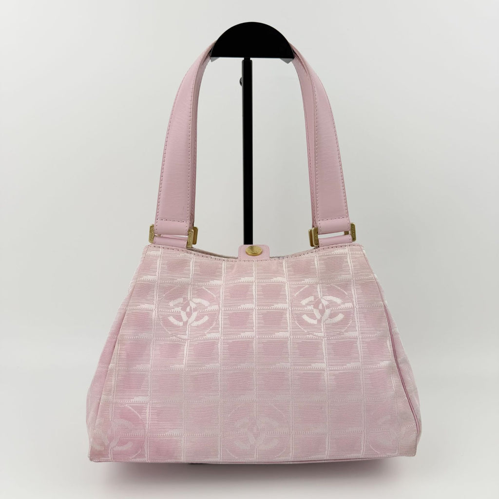 Chanel New Travel Line CC Logo Handbag Nylon Leather Pink Gold Vintage — view 3