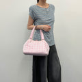 Chanel New Travel Line CC Logo Handbag Nylon Leather Pink Gold Vintage