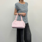 Chanel New Travel Line CC Logo Handbag Nylon Leather Pink Gold Vintage