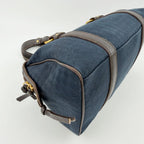 Bottega Veneta Intrecciato Mini Boston Handbag Canvas Leather Blue Brown Gold — view 9