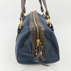 Bottega Veneta Intrecciato Mini Boston Handbag Canvas Leather Blue Brown Gold — view 6