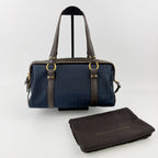 Bottega Veneta Intrecciato Mini Boston Handbag Canvas Leather Blue Brown Gold — view 2