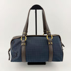 Bottega Veneta Intrecciato Mini Boston Handbag Canvas Leather Blue Brown Gold — view 4