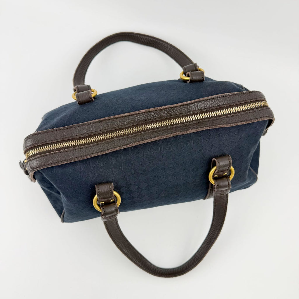 Bottega Veneta Intrecciato Mini Boston Handbag Canvas Leather Blue Brown Gold — view 7