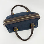 Bottega Veneta Intrecciato Mini Boston Handbag Canvas Leather Blue Brown Gold — view 7