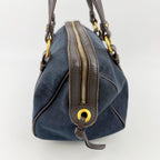 Bottega Veneta Intrecciato Mini Boston Handbag Canvas Leather Blue Brown Gold — view 5