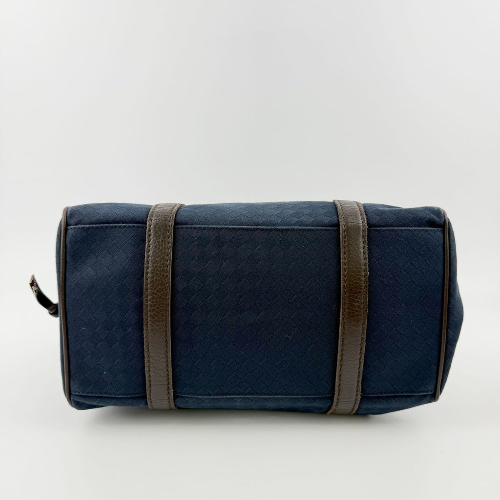 Bottega Veneta Intrecciato Mini Boston Handbag Canvas Leather Blue Brown Gold — view 8