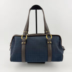 Bottega Veneta Intrecciato Mini Boston Handbag Canvas Leather Blue Brown Gold — view 3