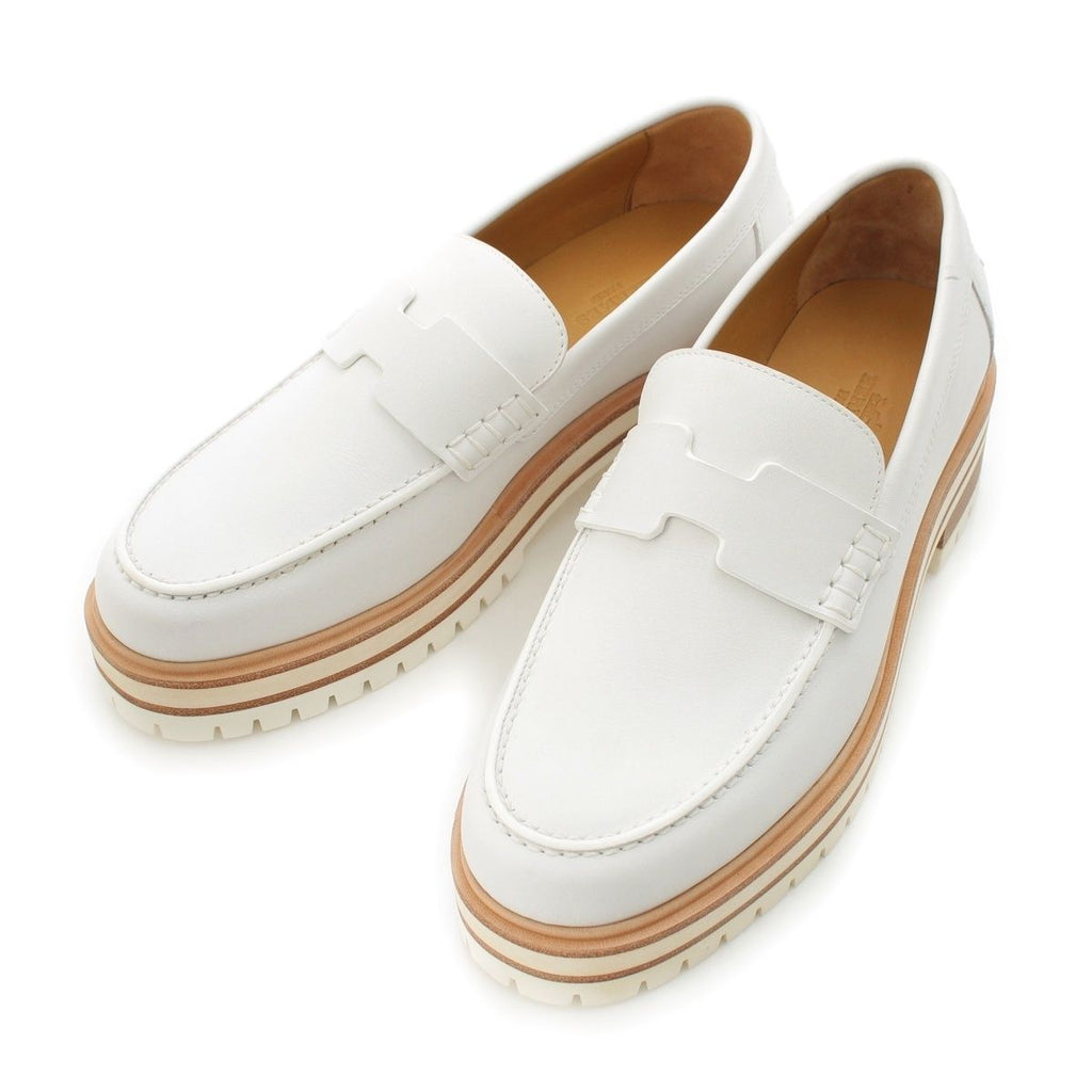 Hermes Leather Moccasins Ivy Loafers Shoes Sold White