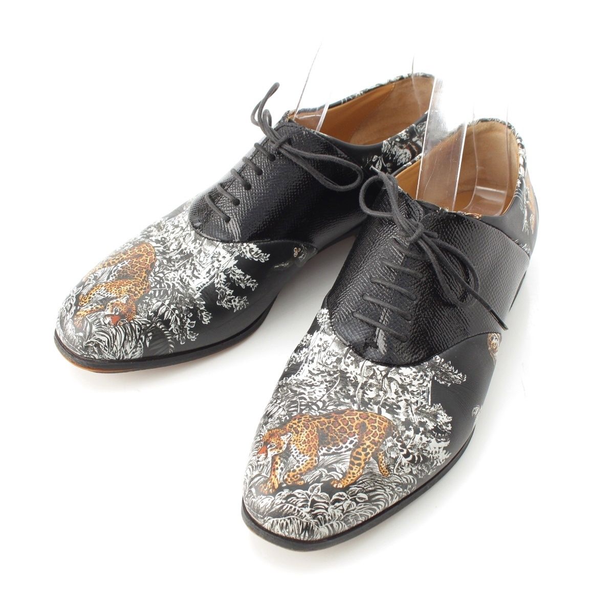 Hermes Leather Animal Pattern Equateur Print Shoes Black