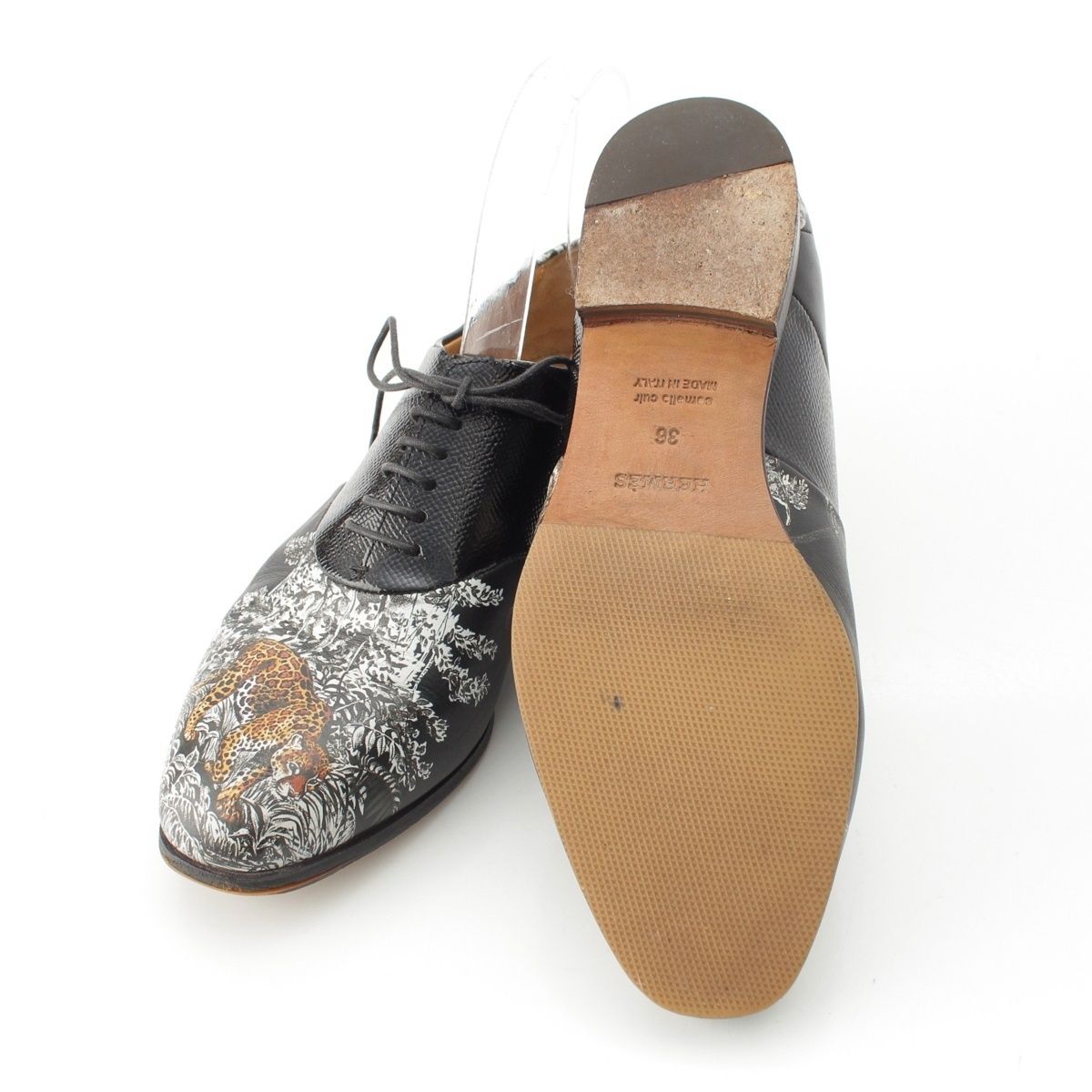Hermes Leather Animal Pattern Equateur Print Shoes Black — view 5