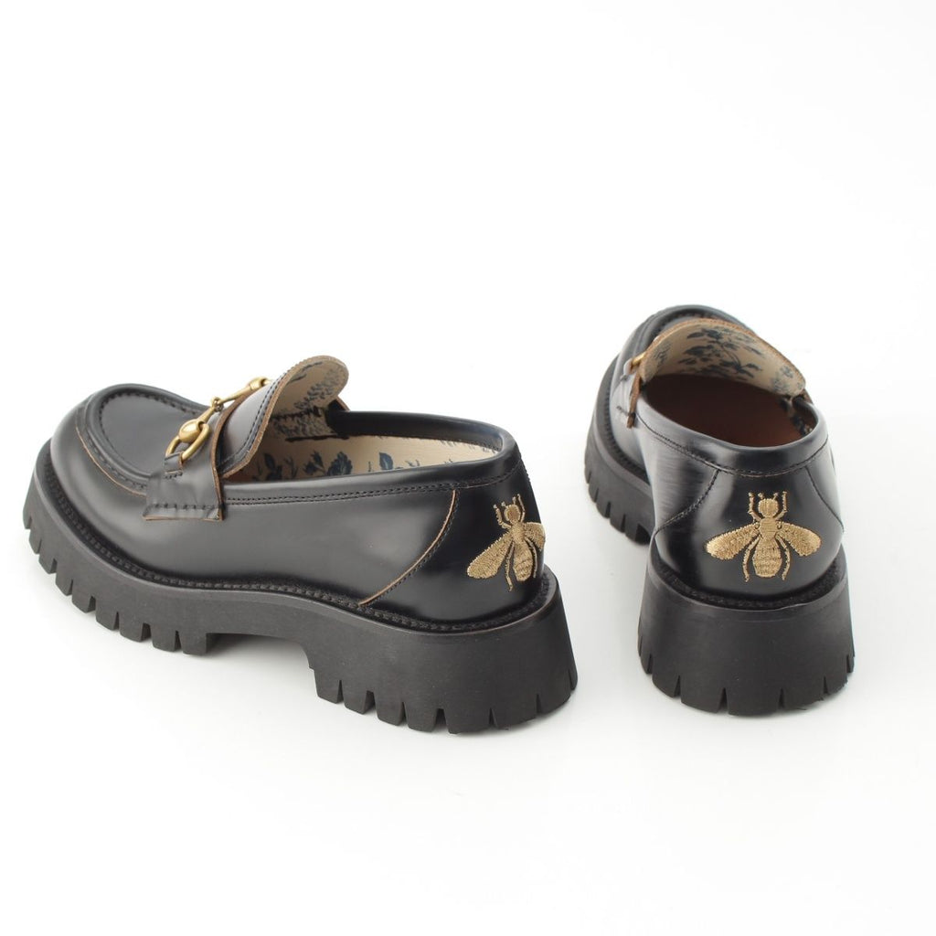 Gucci Leather Horsebit Bi Embroidery Loafers Shoes Black — view 4