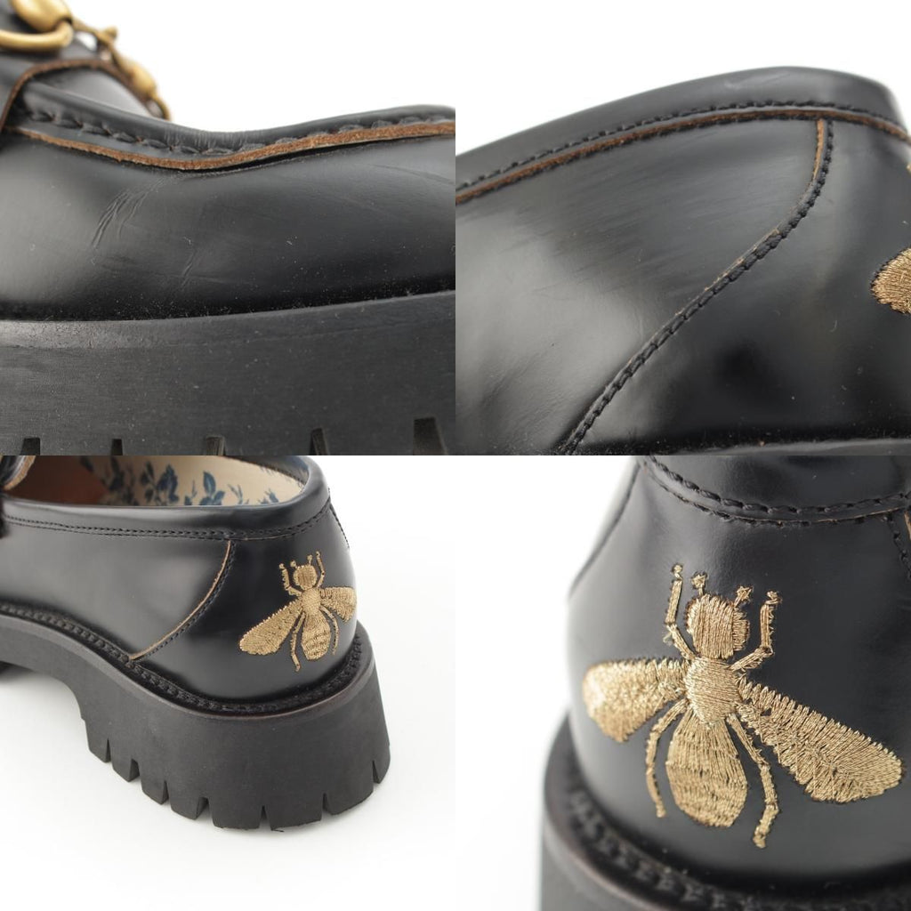 Gucci Leather Horsebit Bi Embroidery Loafers Shoes Black — view 9
