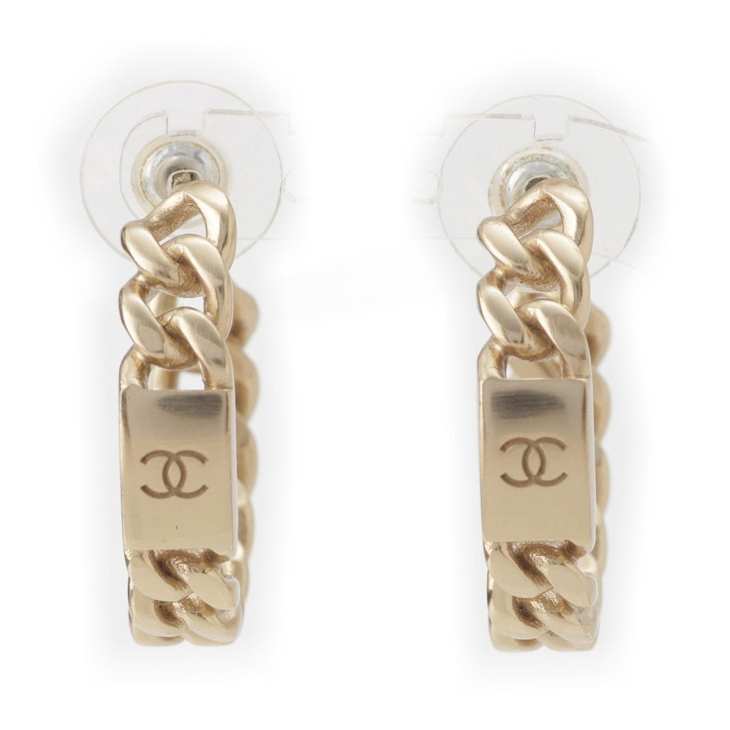 Chanel Chain Motif Hoop Earrings Gold — view 2