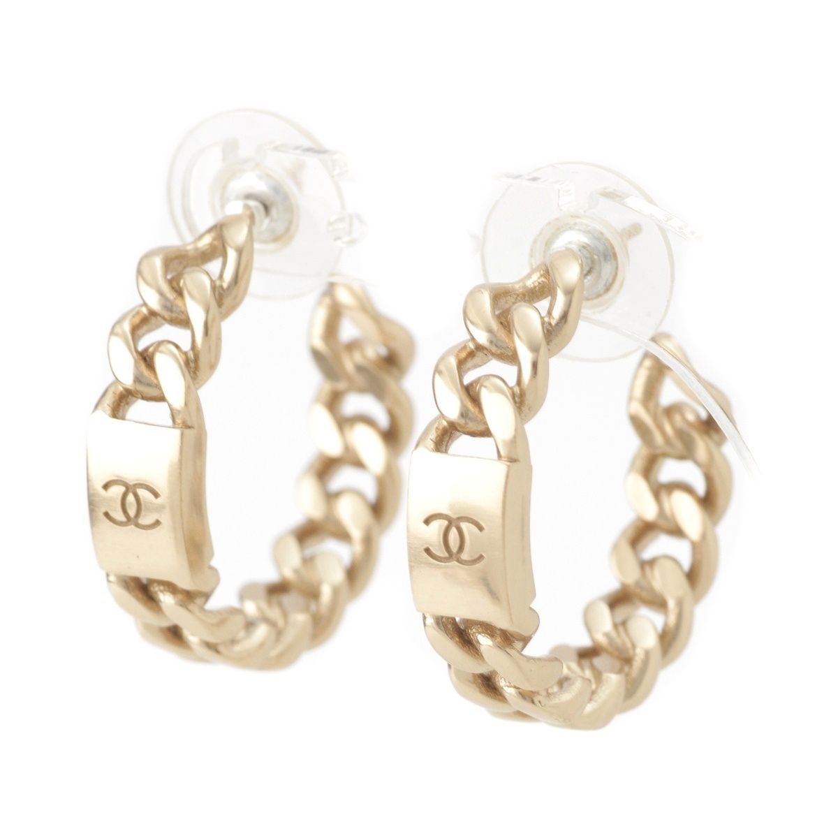 Chanel Chain Motif Hoop Earrings Gold
