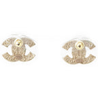 Chanel CC Logo Pearl Earrings Champagne Gold — view 2