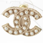 Chanel CC Logo Pearl Earrings Champagne Gold — view 3
