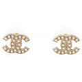 Chanel CC Logo Pearl Earrings Champagne Gold