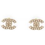 Chanel CC Logo Pearl Earrings Champagne Gold