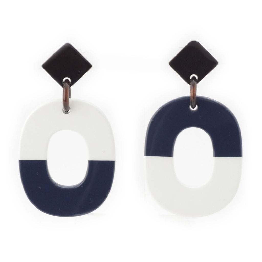 Hermes Buffalo Horn Earrings Navy White
