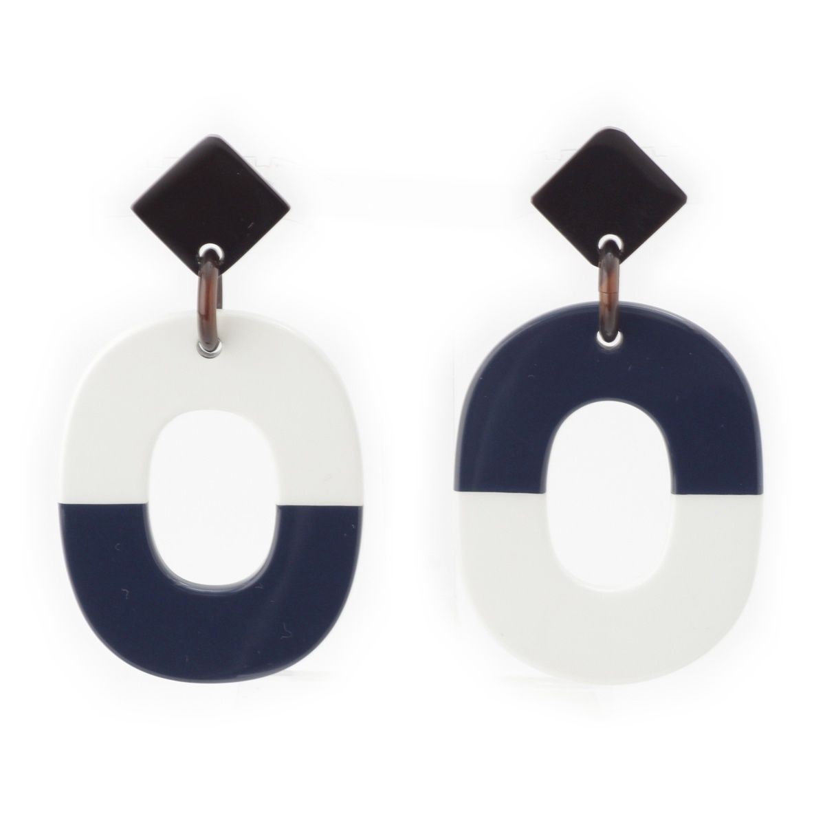 Hermes Buffalo Horn Earrings Navy White