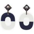 Hermes Buffalo Horn Earrings Navy White — view 2