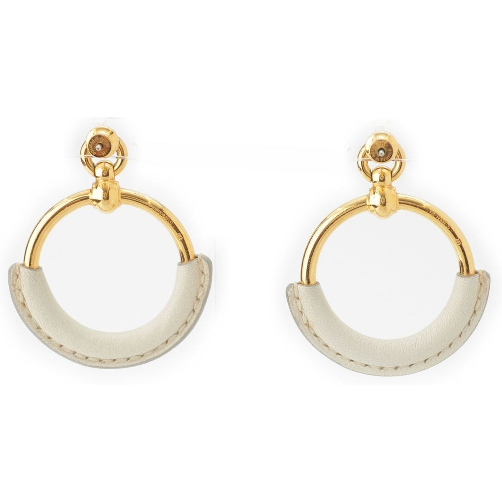 Hermes Loupe Grand Leather Earrings Gold Ivory — view 2