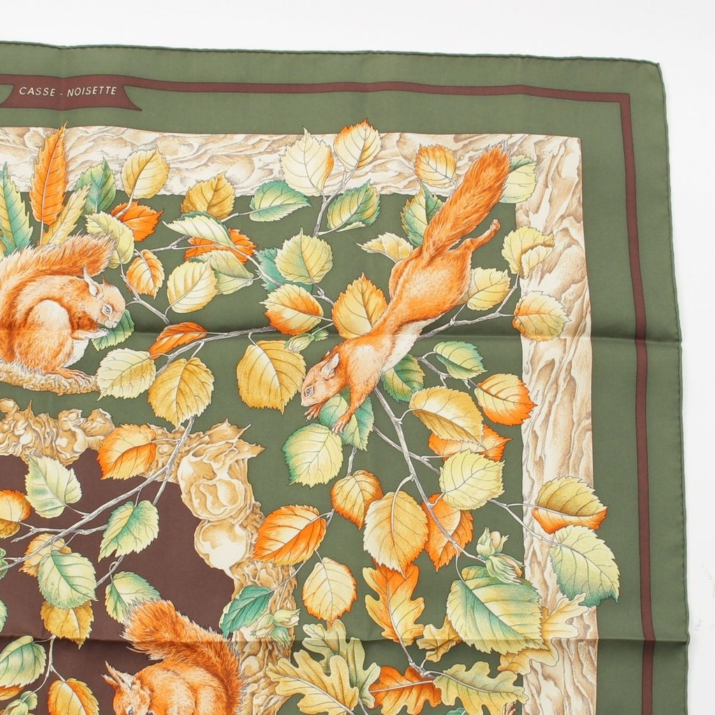 Hermes Carre 90 Silk Casse Noisette Nutcracker Scarf Green — view 3
