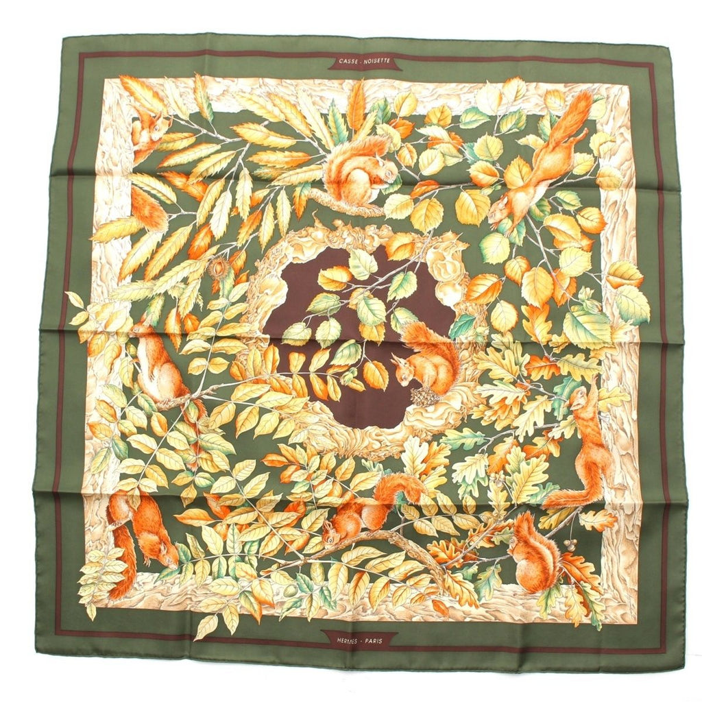 Hermes Carre 90 Silk Casse Noisette Nutcracker Scarf Green