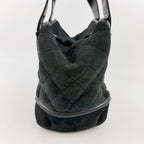 Chanel CC Logo Handbag Suede Leather Black Gold Vintage — view 4