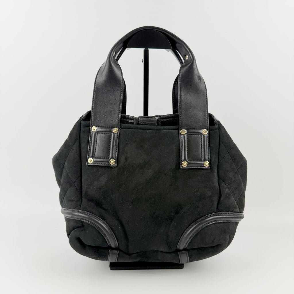 Chanel CC Logo Handbag Suede Leather Black Gold Vintage — view 3