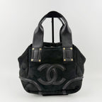 Chanel CC Logo Handbag Suede Leather Black Gold Vintage — view 2