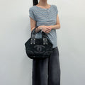 Chanel CC Logo Handbag Suede Leather Black Gold Vintage