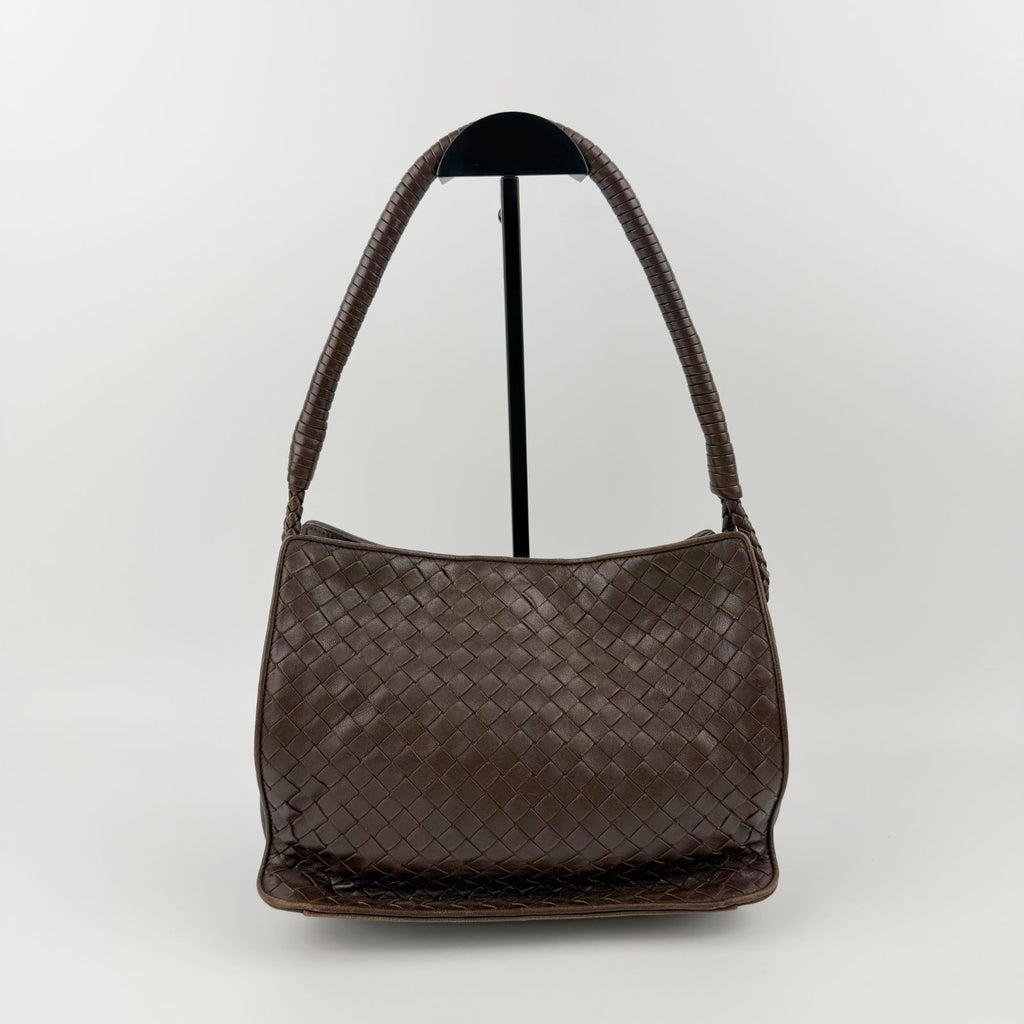 Bottega Veneta Intrecciato Shoulder Bag Leather Brown Vintage — view 2