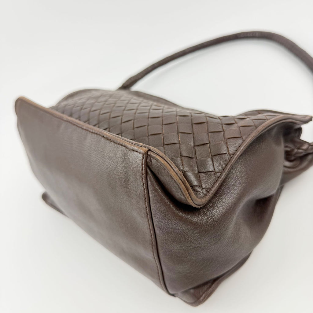 Bottega Veneta Intrecciato Shoulder Bag Leather Brown Vintage — view 9