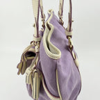 Celine Logo Charm Canvas Shoulder Bag Purple Ivory Gold Vintage — view 6