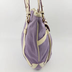 Celine Logo Charm Canvas Shoulder Bag Purple Ivory Gold Vintage — view 3