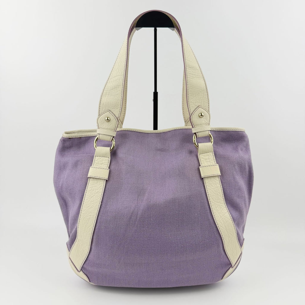 Celine Logo Charm Canvas Shoulder Bag Purple Ivory Gold Vintage — view 2