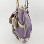 Celine Logo Charm Canvas Shoulder Bag Purple Ivory Gold Vintage — view 5