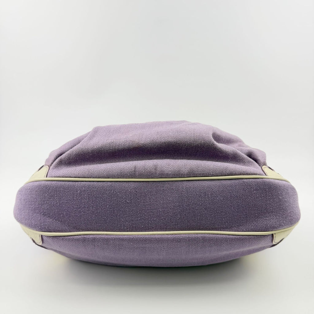 Celine Logo Charm Canvas Shoulder Bag Purple Ivory Gold Vintage — view 7