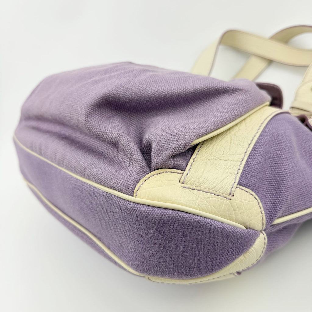 Celine Logo Charm Canvas Shoulder Bag Purple Ivory Gold Vintage — view 9