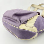 Celine Logo Charm Canvas Shoulder Bag Purple Ivory Gold Vintage — view 9